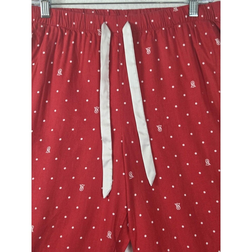 Victoria's Secret Pajama Set Womens L Red Polka Dot Button Front Logo Sleepwear - Picture 9 of 16